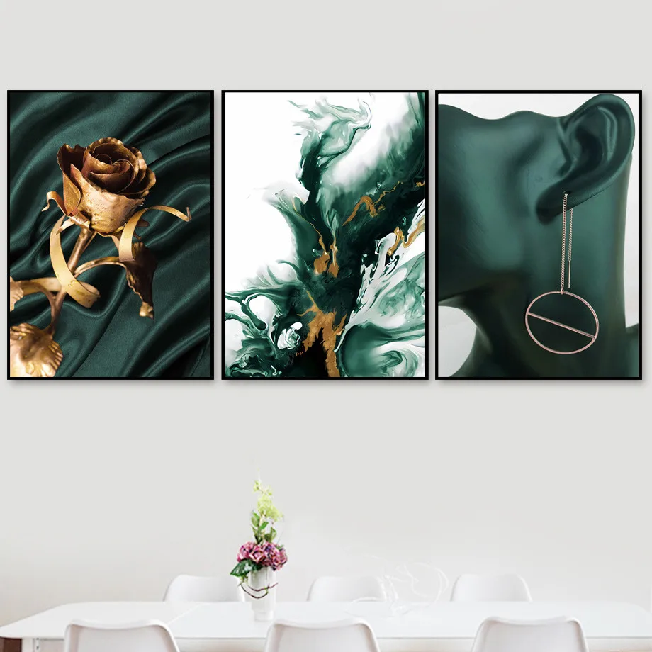 

Abstract Green Swirl Rose Flower Nail Art Wall Art Canvas Painting Nordic Posters And Prints Wall Pictures For Living Room Decor