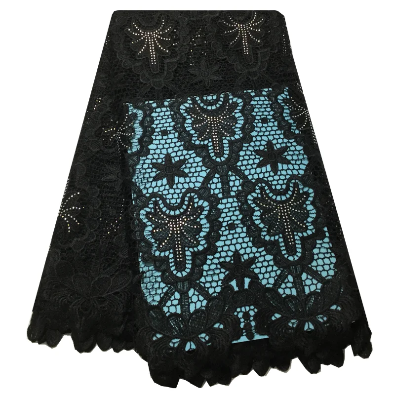 

black African cord guipure with stone embroidery 2020 latest african lace high quality cord lace nigerian lace fabrics dress