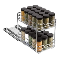 double layer stroage rack for kitchen seasoning bottle organizer metal shelf kitchen spice stroage organizer with slide rail
