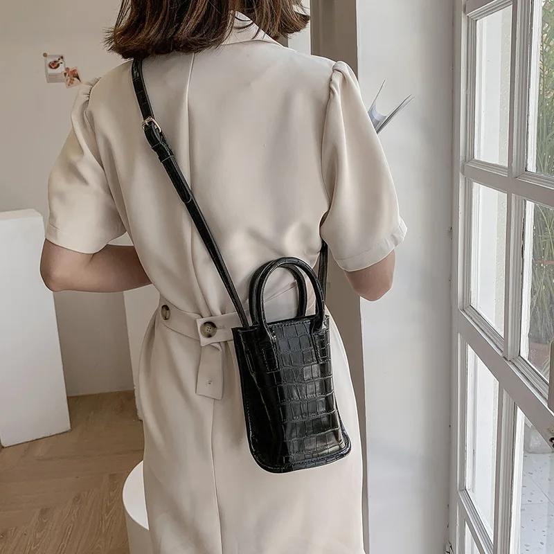 Patent Leather Casual Bucket Phone Bag Gradient Crocodile Wallet Purse Outdoor Handle Shoulder Pouch Mini Women Pocket Handbags |