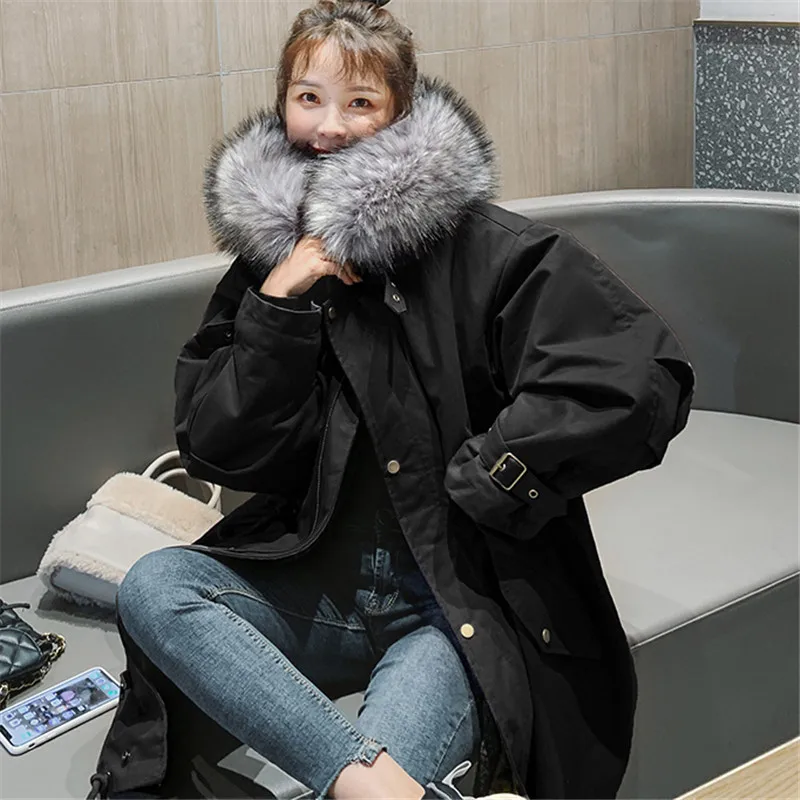 

2020 winter new Female Parka tooling loose Cotton Coat women padded jacket plus velvet mid-length Fashion Outerwear M113
