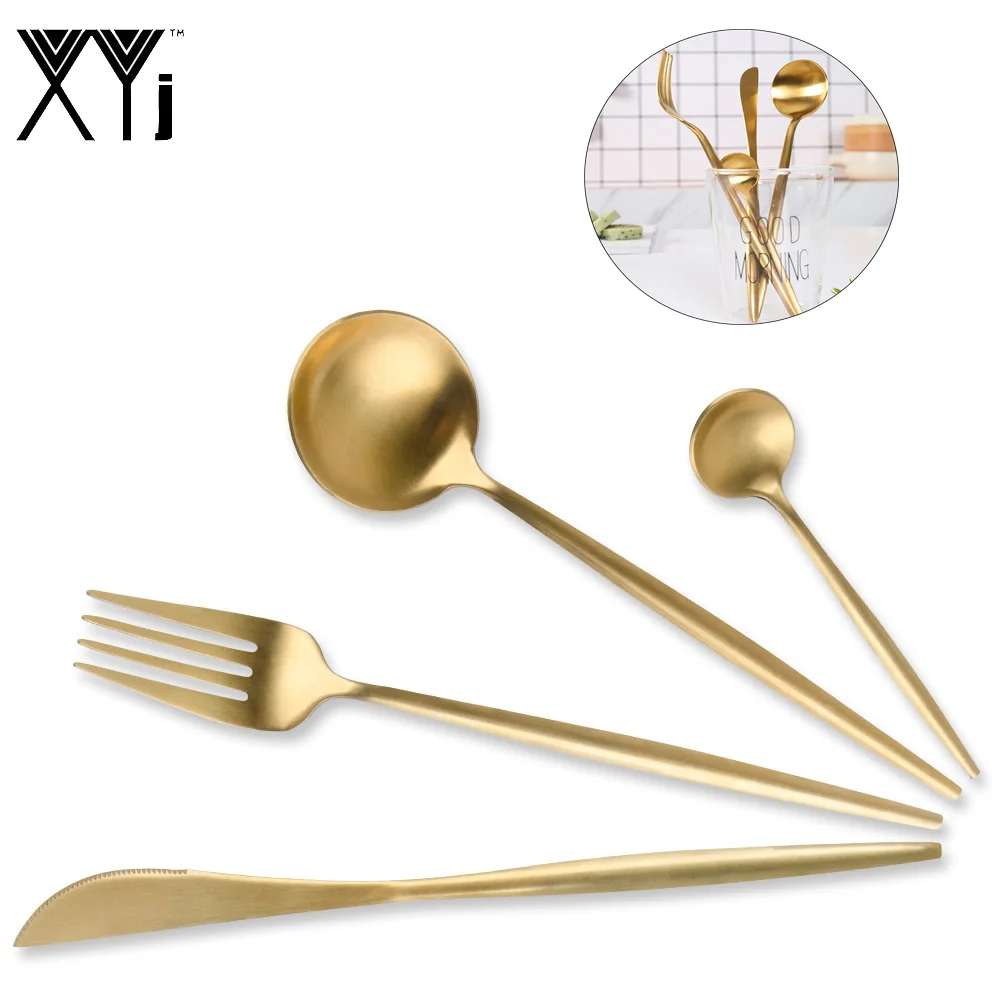 Набор столовых приборов из нержавеющей стали переносная Золотая ложка вилка нож