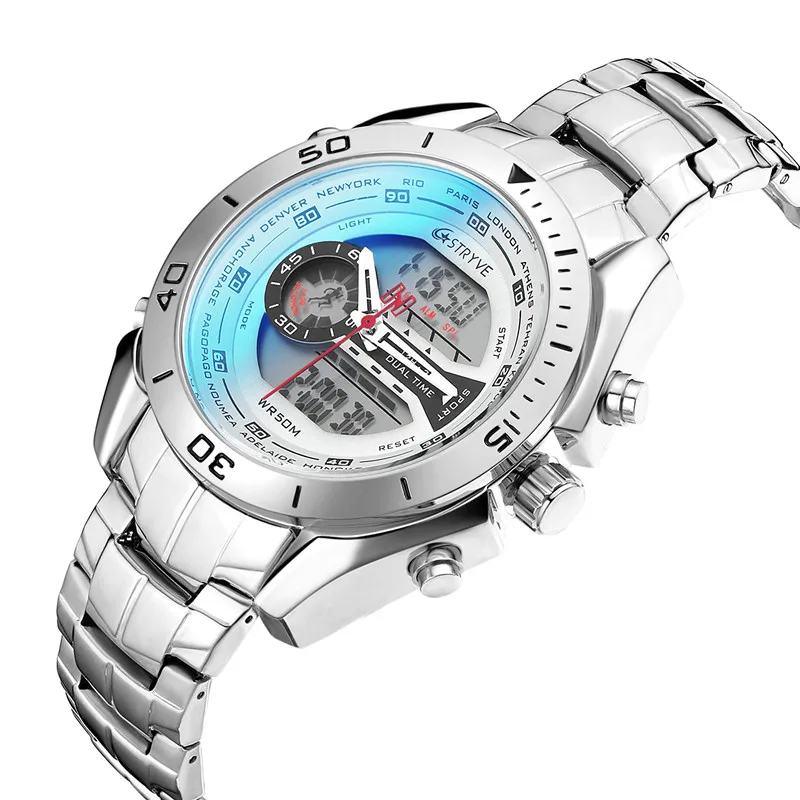 Relogio Digital Stryve полностью из нержавеющей стали, спортивные часы, цифровые мужские наручные часы, водонепроницаемые мужские Аналоговые часы, военный качественный браслет - Цвет: C