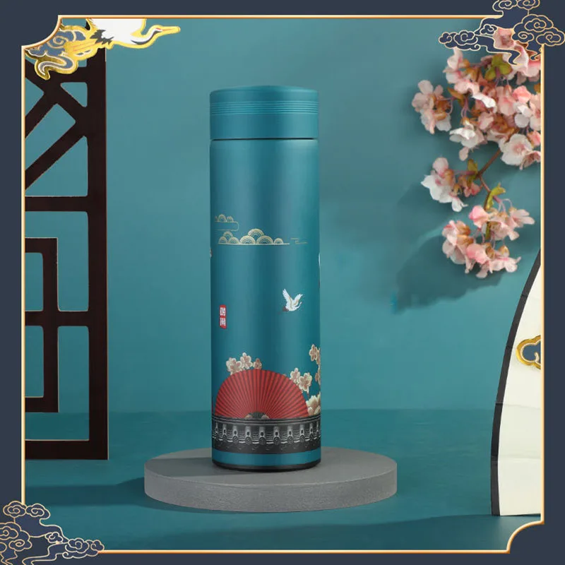 

500ML Thermos Cup Coffee Tea Mug Chinese Classical Style Stainless Steel Vacuum Flask Water Bottle with Filter