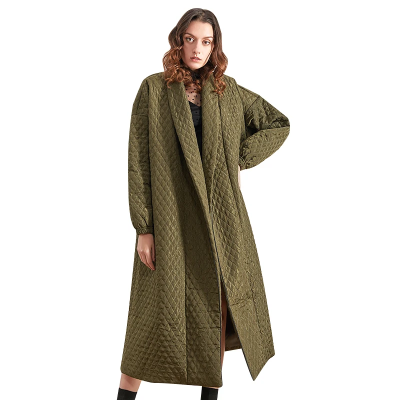 TWOTWINSTYLE Argyle хлопковое пальто для женщин, воротник с лацканами, фонарь, длинный рукав, Свободная Женская парка, одежда, Зимняя мода, новинка