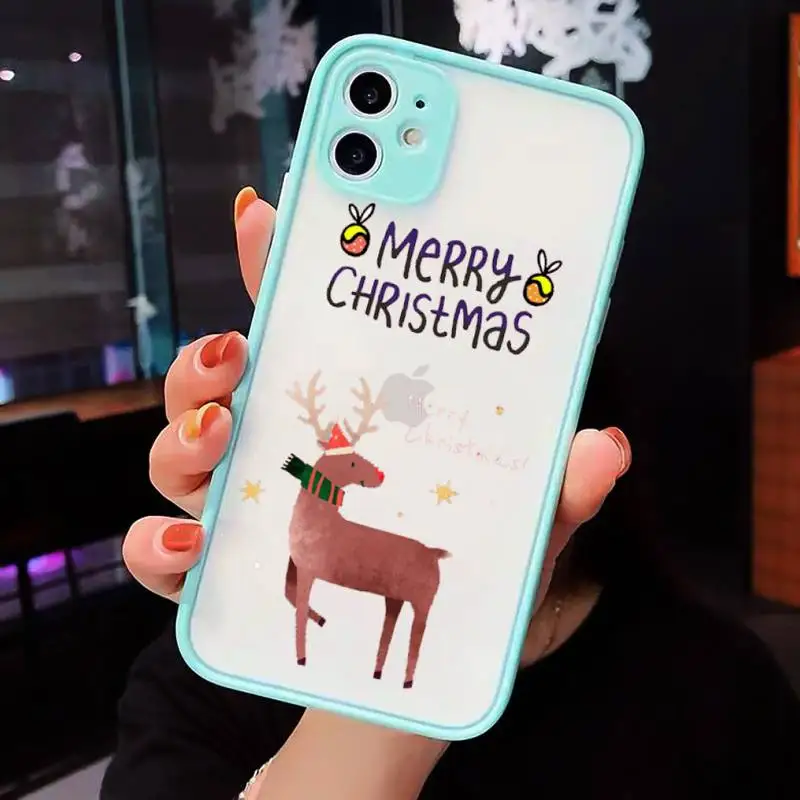 

Cute cartoon merry christmas elk fox Phone Cases matte transparent For iphone 7 8 11 12 plus mini x xs xr pro max cover