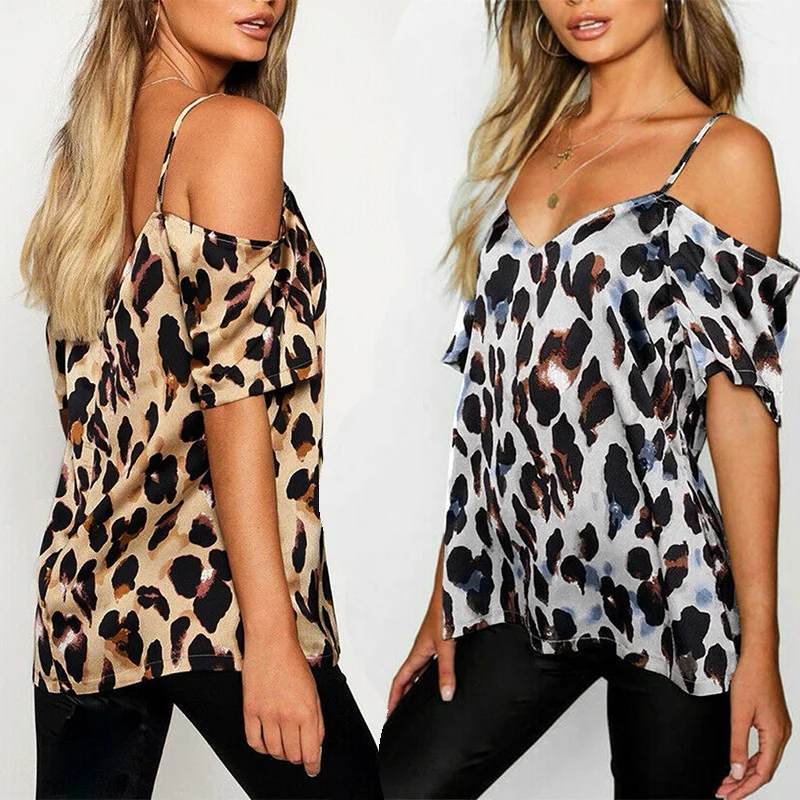 Женские топы и блузки с леопардовым принтом блузы открытыми плечами женские