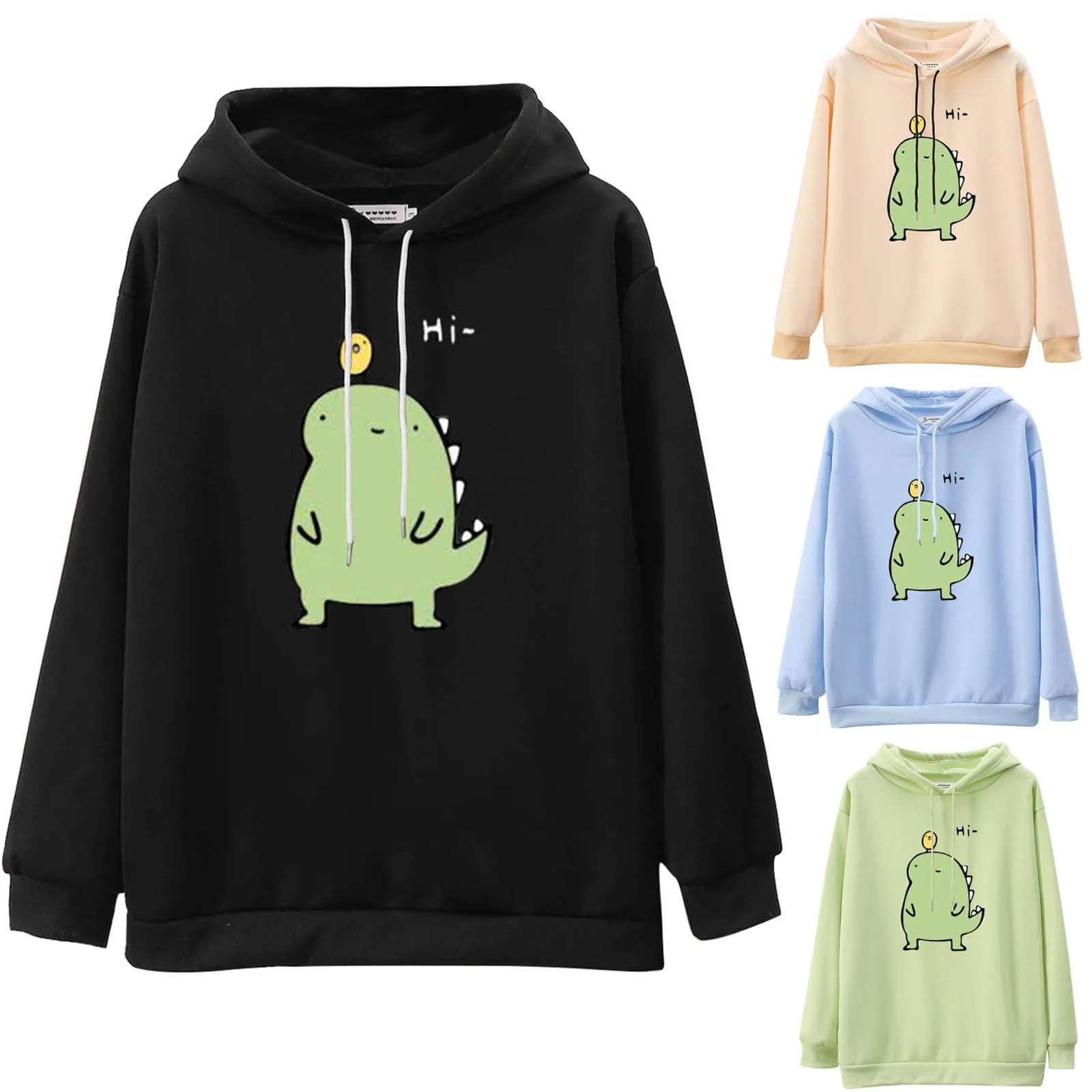 Толстовка женская с капюшоном Свободный Повседневный Однотонный пуловер