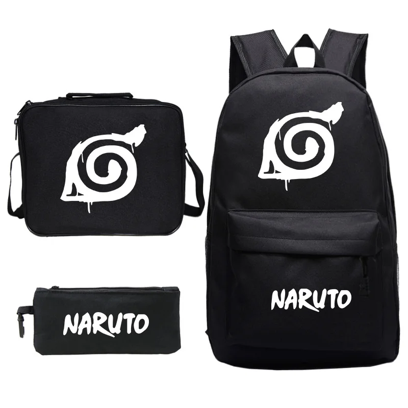 

Новый периферийный рюкзак fire shadow + сумка для обеда + сумка для ручек, школьный комплект из трех предметов черного цвета для студентов