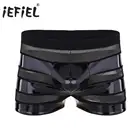 IEFiEL мужские трусы-боксеры с низкой посадкой, сетчатые шорты из искусственной кожи в стиле пэчворк, для геев