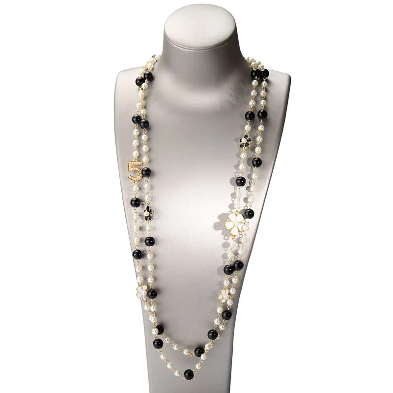 Женское жемчужное ожерелье двухслойная цепочка на свитер с цифрами 5  | Цепочки -1005001583045444