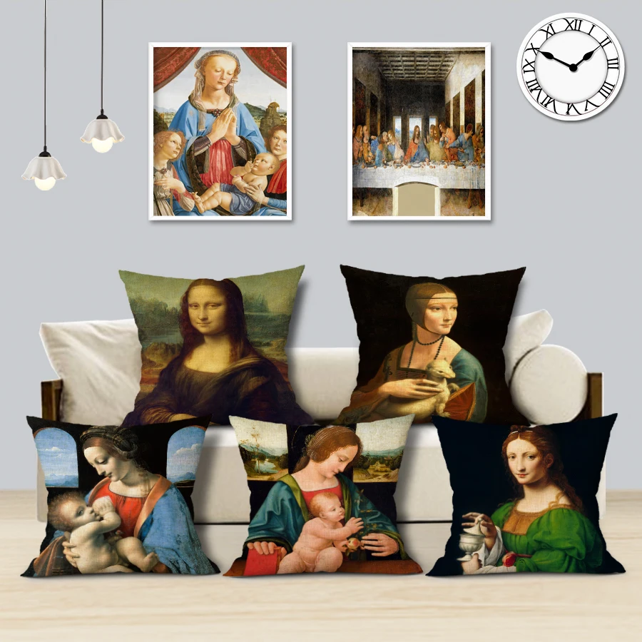 

Декоративная наволочка с изображением известной масляной живописи да Винчи, Мона Лиза, Последний Ужин, льняная наволочка для дивана, домашн...