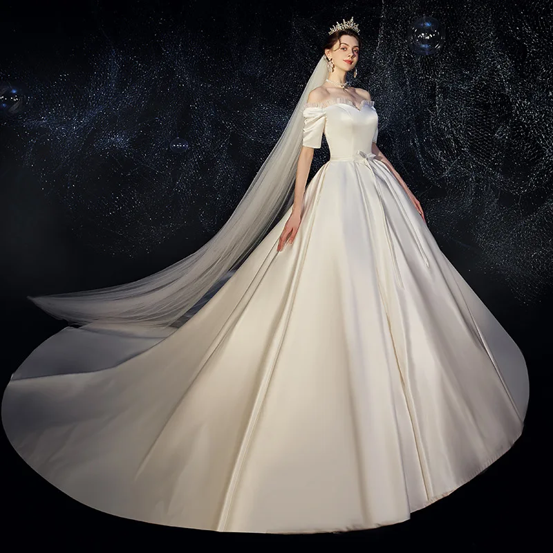 Свадебное платье принцессы 2020 для женщин Атласное Бальное Платье Vestidos De Novia с