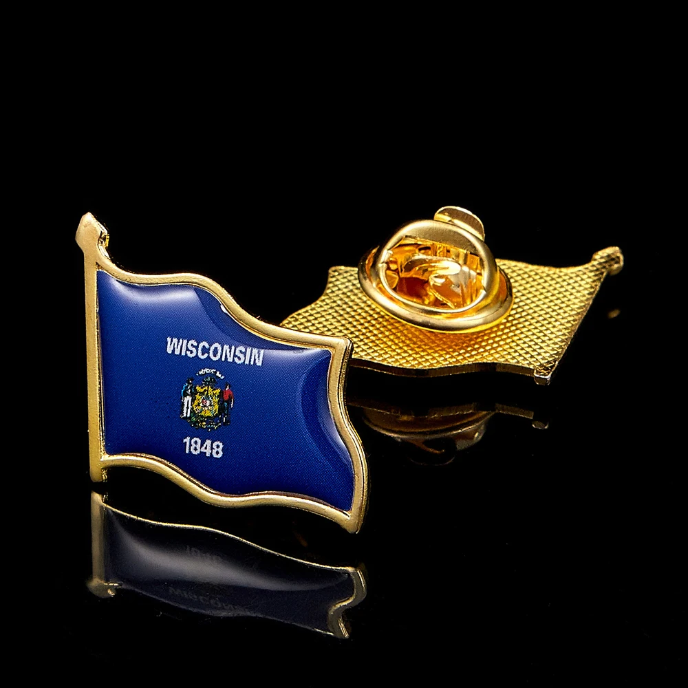

USA State of Wisconsin Flag Lapel Pin Gold Plated Badge Multicolor Shirt Tie Necktie Pins Clip Clasp Stick Brooch
