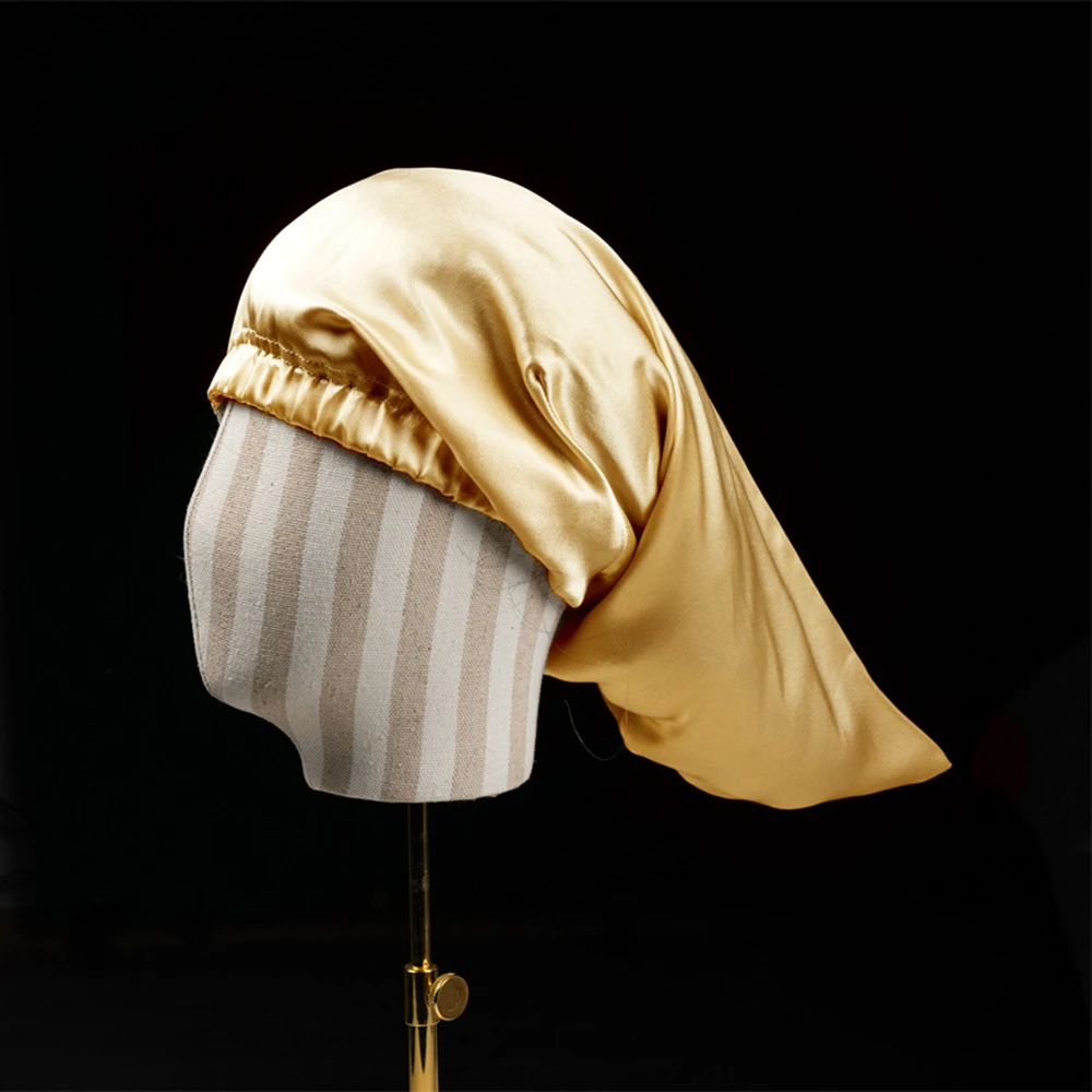 100% Silk Sleeping Cap Night Sleep Cover for Women with Elastic Ribbon Hair Care Long 19 Momme |