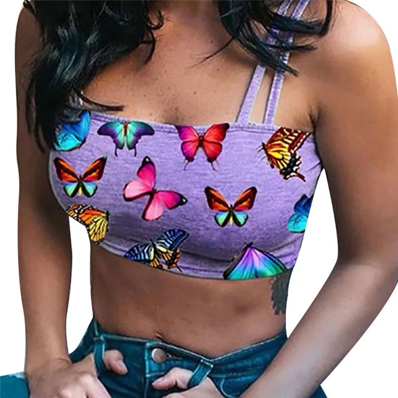 Топ женский летний без рукавов с принтом бабочки и открытой спиной|Топы| |