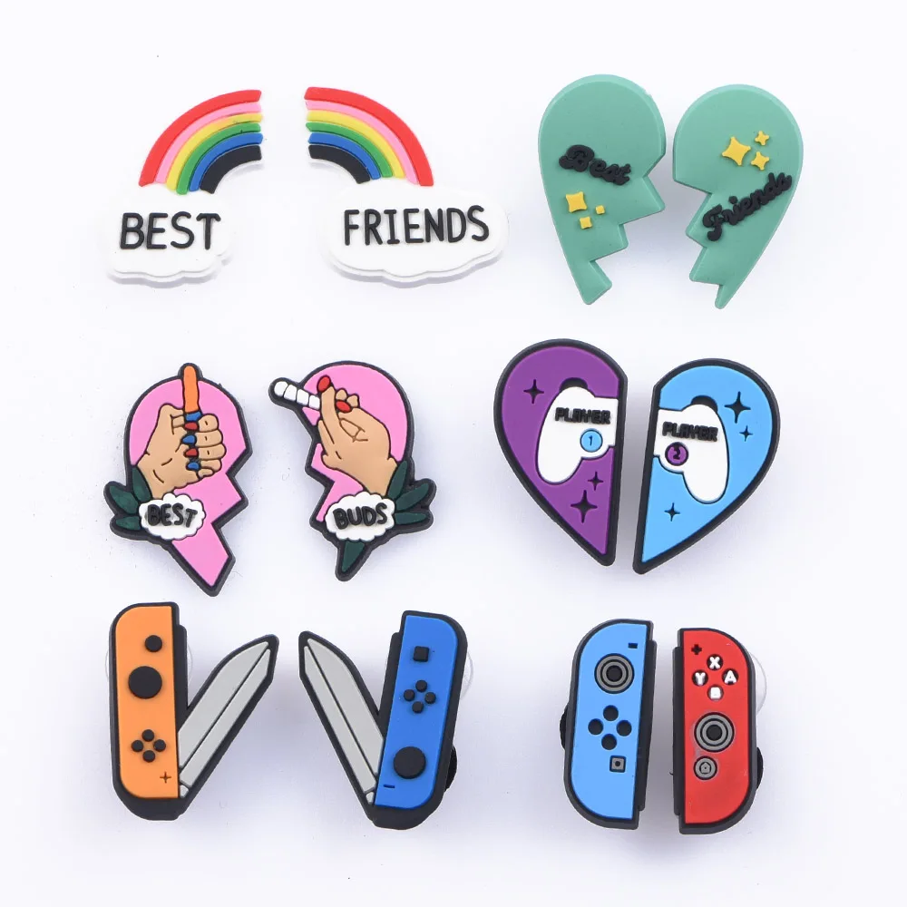 Hot Sell 1 Pcs Best Friend Gift Croc Shoes Charms Rainbow Animal Decorations Proud Love Bracelet Accessories Best Buds Shoe Pins