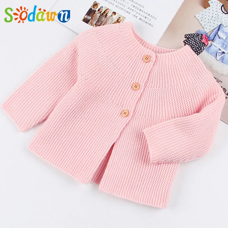 BN154-Pink Sodawn Autumn Baby Girl Sweaters Kids Clothes Children Knitted Coat Toddler Costume Cute Soild Girl Cardigan Jacket - Цвет: BN154-Pink