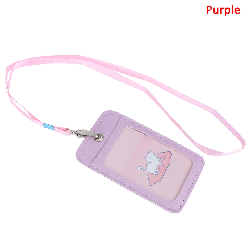 Pu Leather ID Credit Bank Card Holder Students Bus Case Lanyard Male Visit Door Identity Badge Cards Cover |