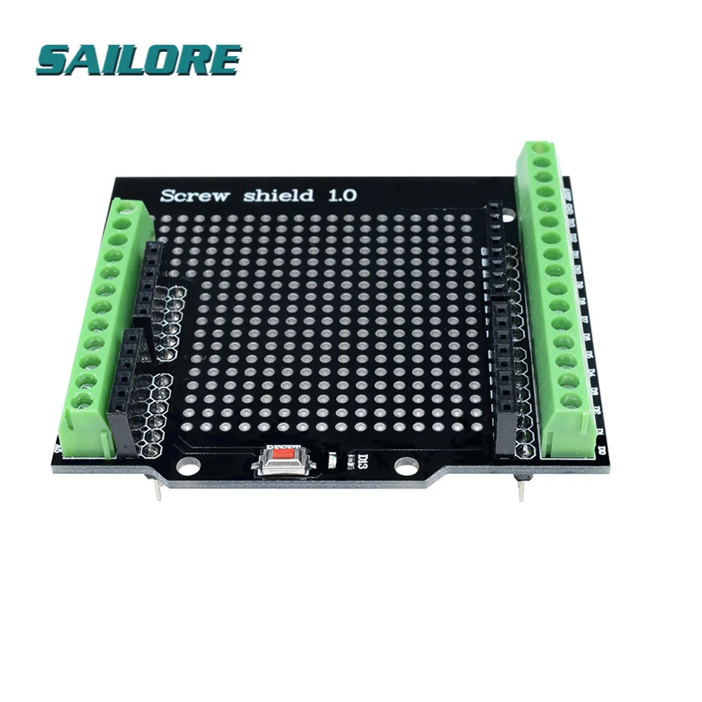 

Proto Screw Shield for Arduino Open Source Reset Button D13 LED NEW For Breadboard 3.81 Terminal Double-sided PCB SMT Solder DIY