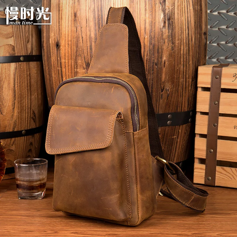 BOLEKE Genuine Leather Sling Rucksack Back Pack Shoulder Men Vintage Crazy Horse Cowhide Messenger Bag Casual Cross Body Chest | Багаж и