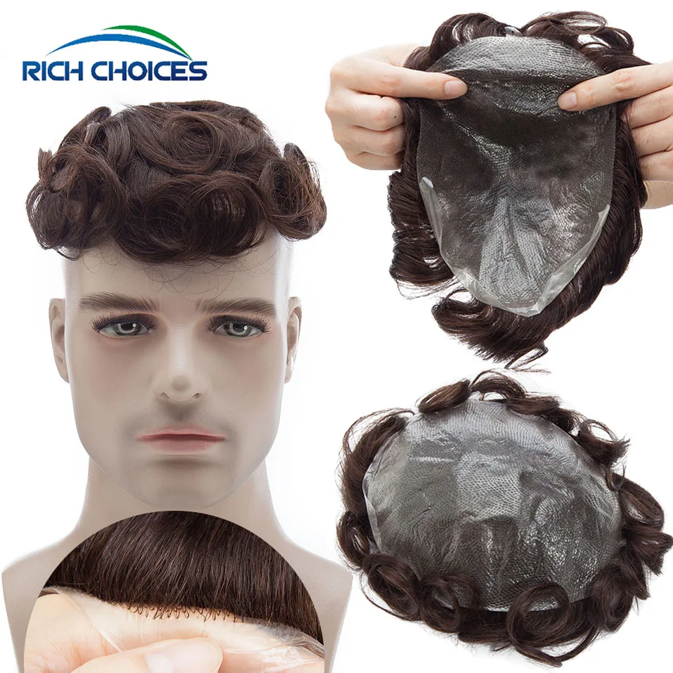 Rich Choices 6x8 Inch Human Hair Men Toupee Thin Skin PU 0.02-0.03mm Hair System Transparent Hair Prosthesis Hairpiece 90%