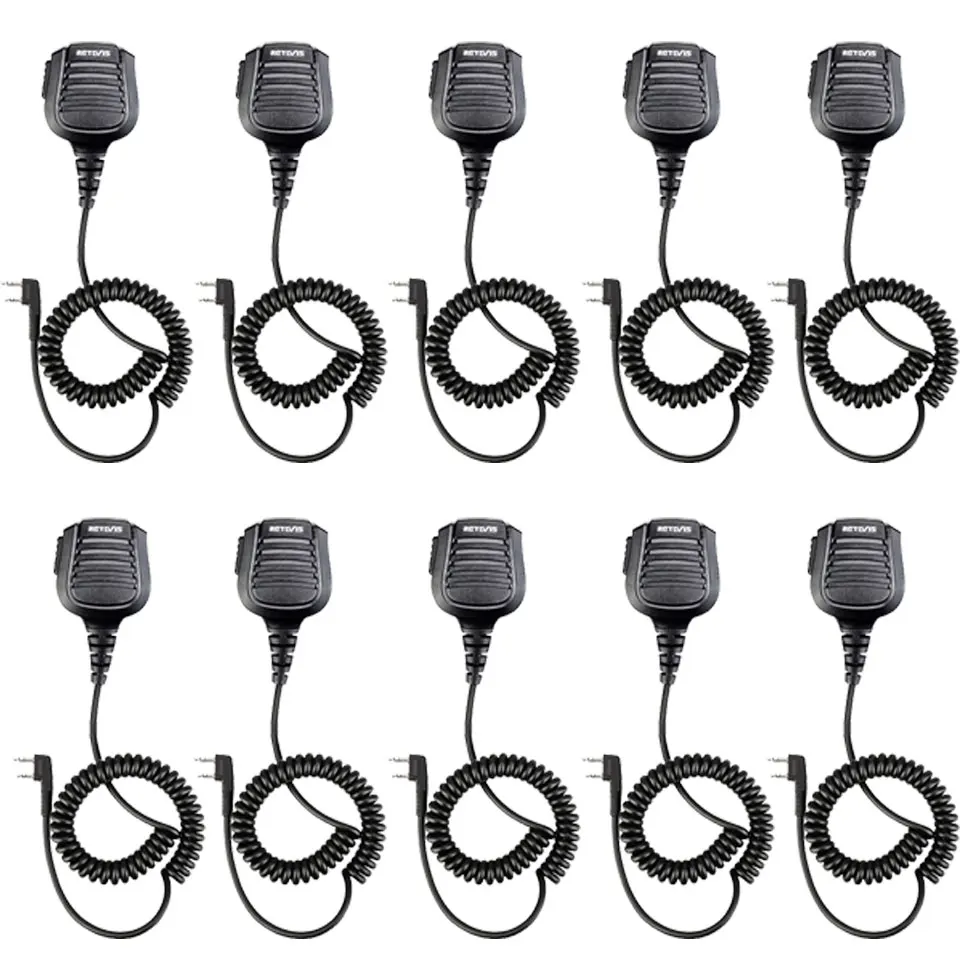 Retevis 10pcs Retevis 2 Pin IP54 Waterproof Speaker Microphone With 3.5mm Audio Jack PTT For Kenwood For Baofeng TYT Radio
