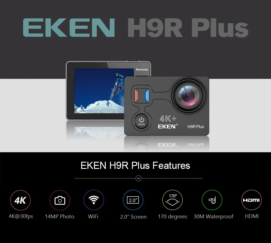 Оригинальная Экшн-камера eken H9R Plus Ultra HD 4K A12 4 k/30fps 1080 p/60fps для Panasonic 34112 14MP go Водонепроницаемая wifi Спортивная камера