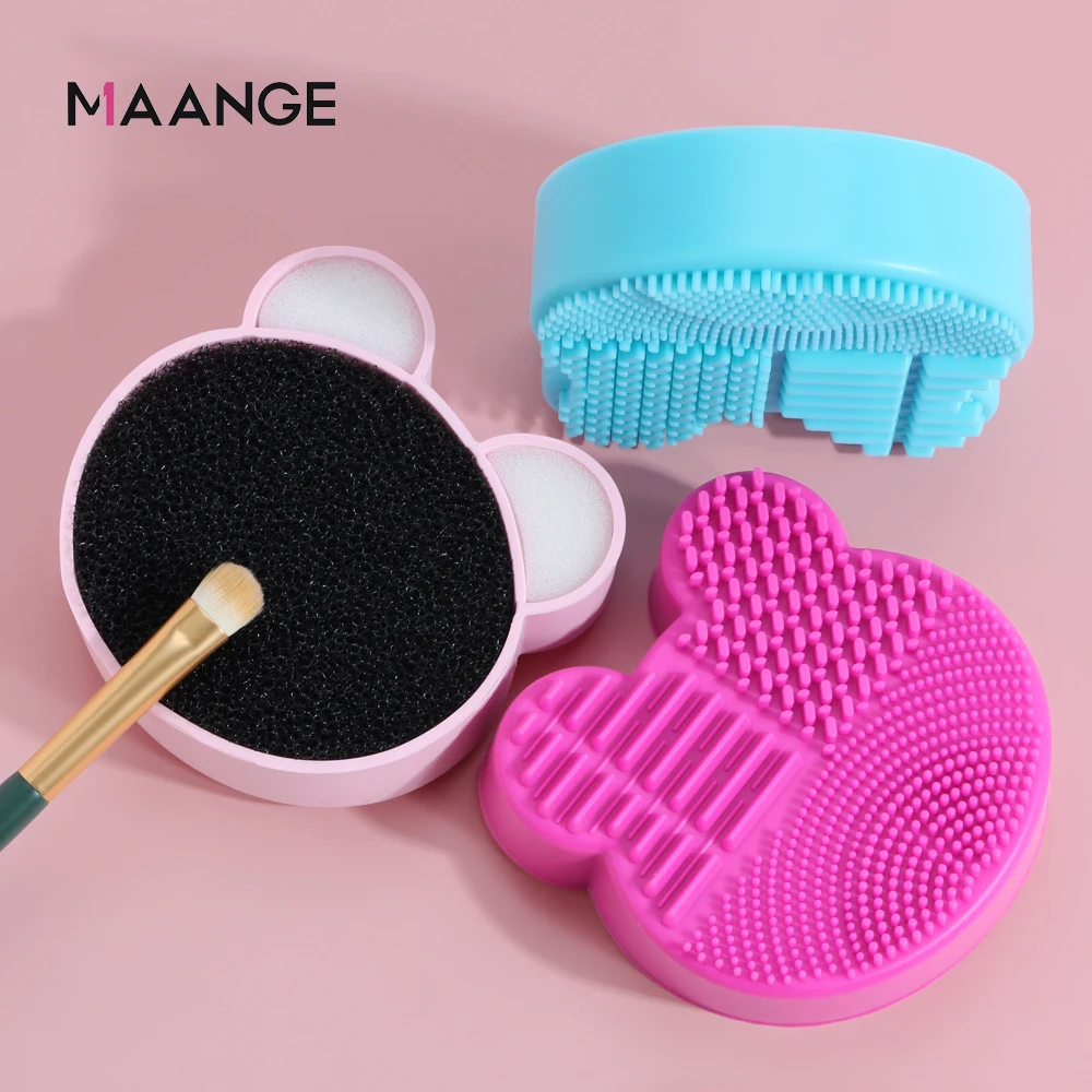 MAANGE New Bear Makeup Brush Cleaner Washing Brush Pad Cleaning Mat Cosmetic Brush Cleaner Universal Make up Tool Scrubber Box