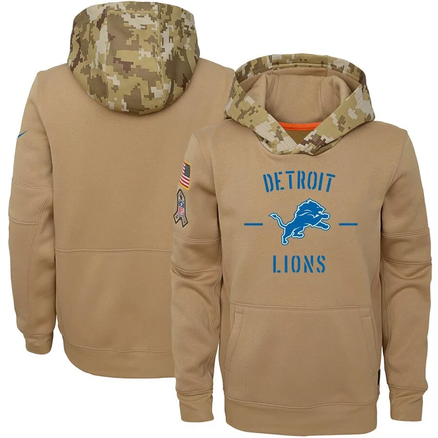 

Detroit Youth Salute to Service Lions Khaki Therma Pullover Hoodie