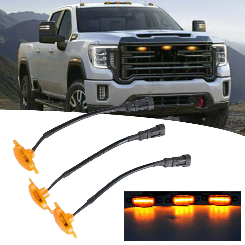 3pcs LED Light With Wire For GMC Sierra 2500 HD 2019-2021 Front Grille LED Light Raptor Style Grill Cover