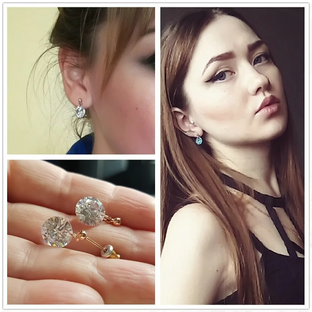 Женские серьги-гвоздики с фианитом DWE153 ювелирное изделие цвета розового золота