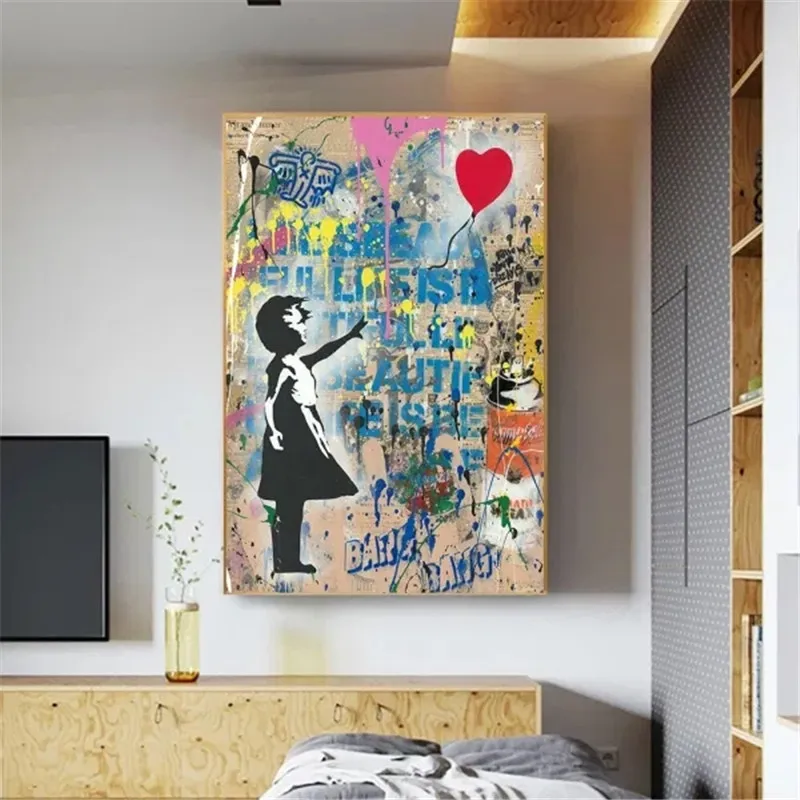

Girl with Balloon Wall Art Canvas Posters Prints Graffiti Canvas Painting Decorative Picture for Office Living Room Home Decor