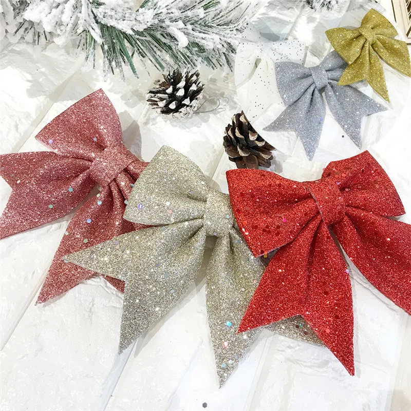 

1pcs Christmas Tree Big Gold Sparkling Glitter Bowknot Hanging Decorative Large Bows New Year Party Wedding Decor