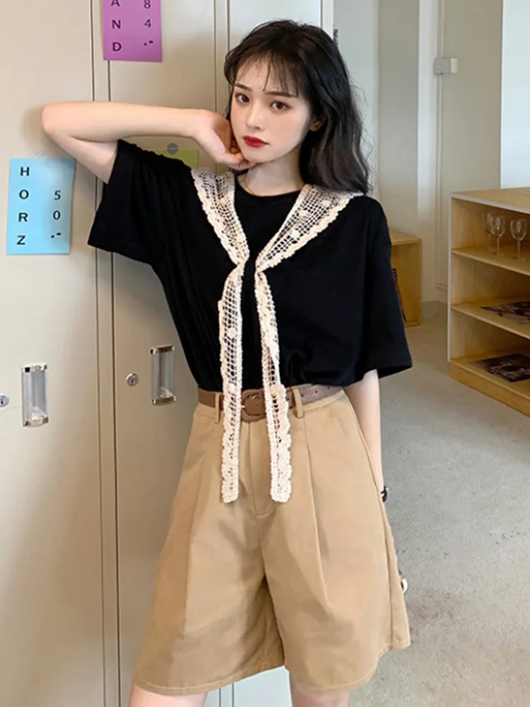 

cargo woman shorts wide leg high waist casual shrot for women pantalones cortos de muje spodenki damskie vetement femme summer