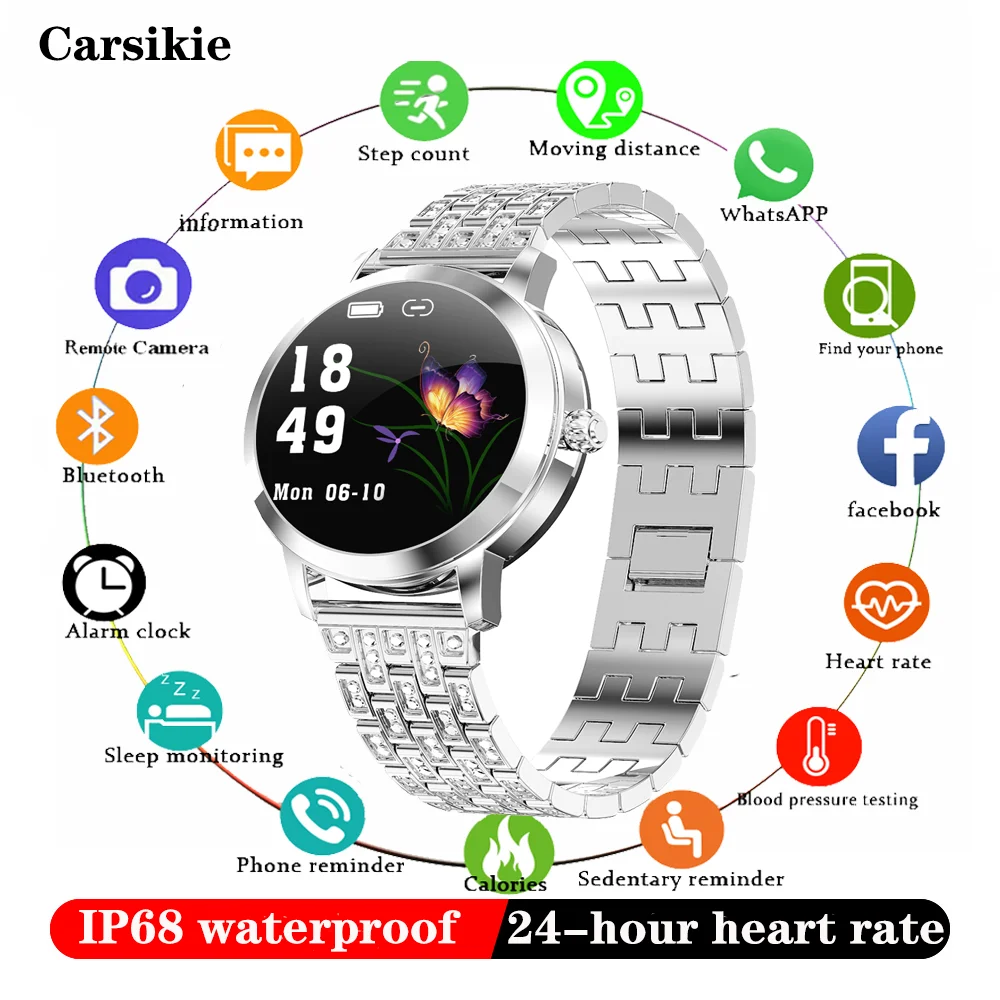

IP68 Waterproof Smart Watch Women Lovely Bracelet Heart Rate Monitor Sleep Monitoring Smartwatch Connect IOS Android KW10 Band