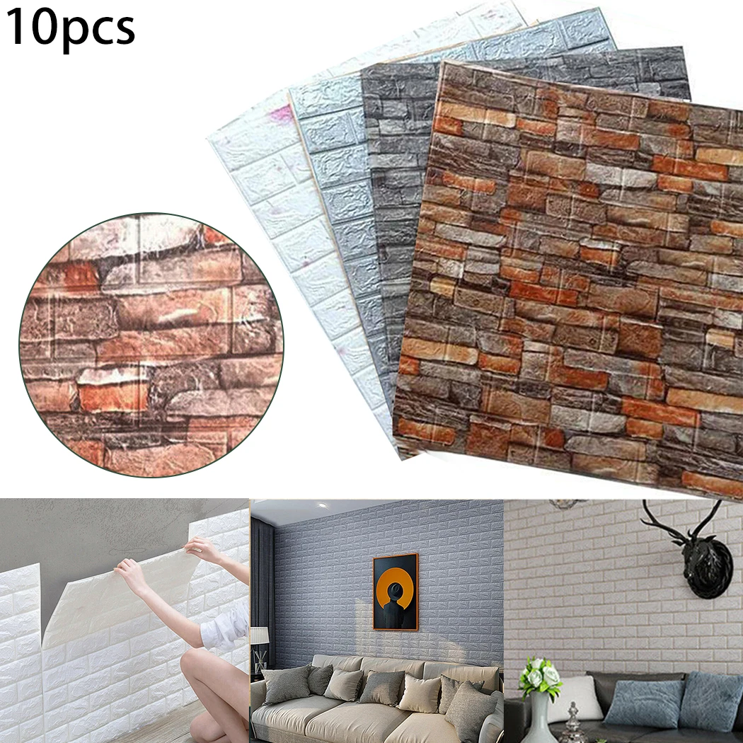 

10pcs 35*38cm Tile Brick Wall Sticker Self Paste Waterproof Foam Panel 3D Living Room TV Background Brick Pattern Wall Sticker