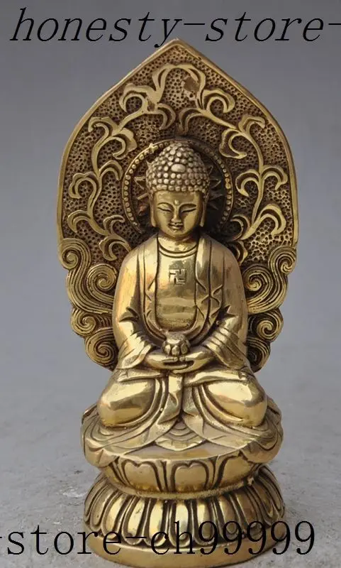 

6"tibet Handwork Carved buddhism temple brass lotus sakyamuni Tathagata Amitabha buddha statue metal handicraft