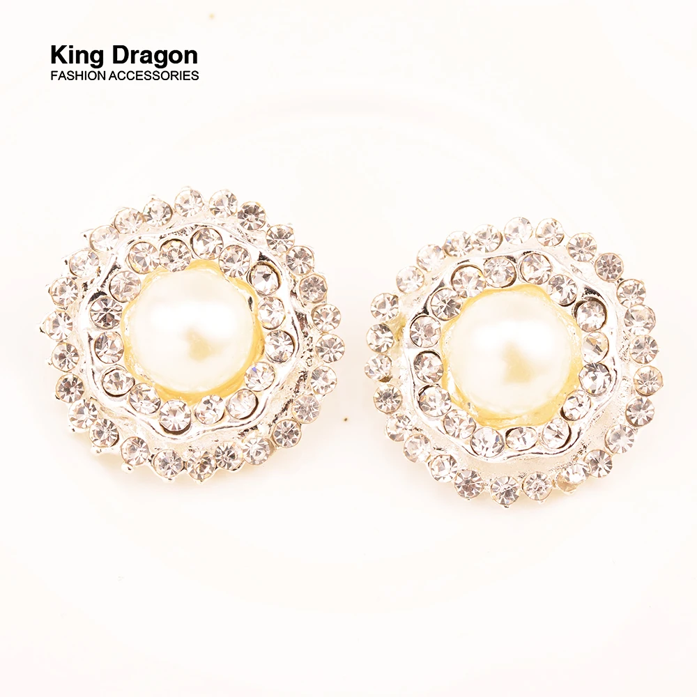 Новинка - пуговицы с ринестонами и жемчугом, используемые для декора или свадьбы, с ножкой, 25мм, 5 штук/лот, цвет серебра, KD443.