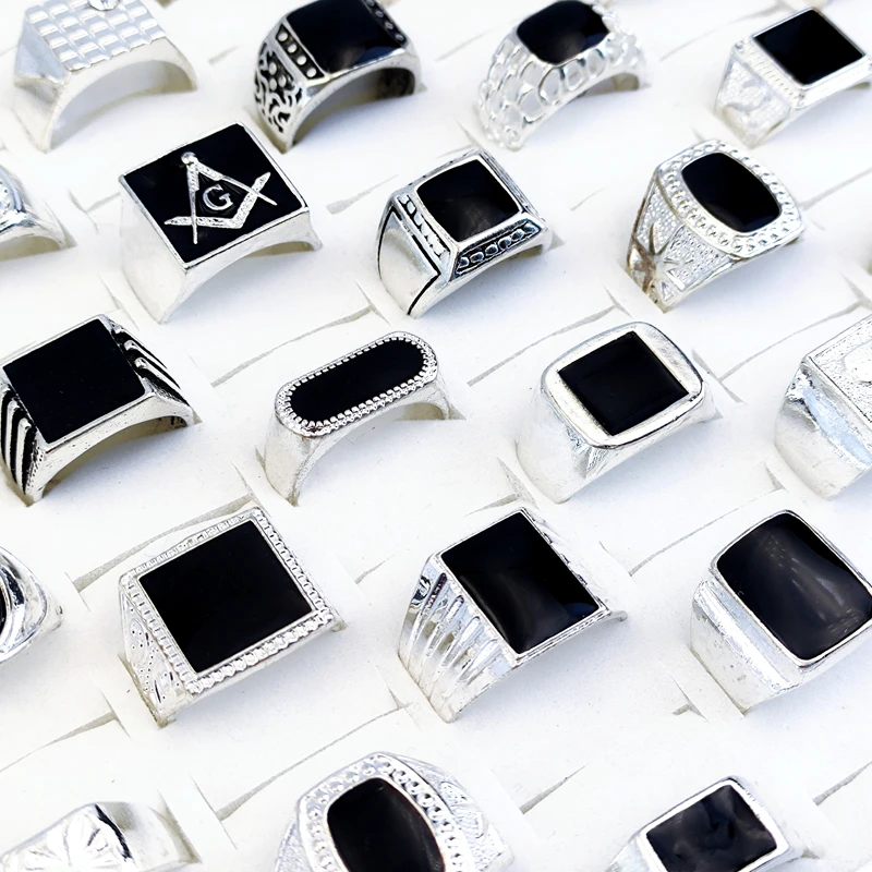 50 шт. / Партия винтажное готическое кольцо с черной глазурью квадратное для