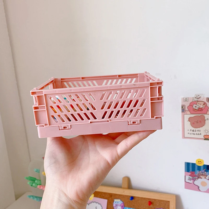 

4 PCS Folding Plastic Storage Box Mini Folding Plastic Storage Box Foldable Plastic Storage Case Desktop Carrying Basket
