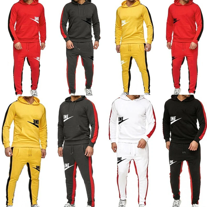 

8Colors Sports Cycling Suit Sweater suit Men's Outdoor Printed Running sportswear Fitness set Hooded suit Casual Sports Pants
