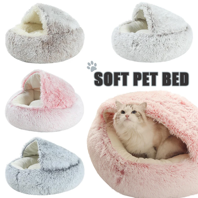

Warm Cat Long Plush Mat Soft Round Nest 2 In 1 Pet Kitten Bed Mat House Autumn Winter Puppy Sleeping Bed Cushion Sofa for Dogs
