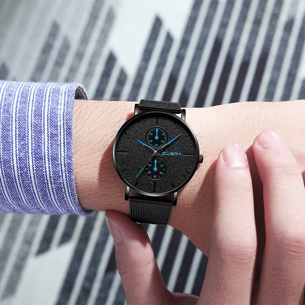 

CUENA 871 Ultra-Dnnen Stahl Mesh-Armband Uhr Herren Uhren Koreanische Mode Trend Casual Quarz Wristwatches