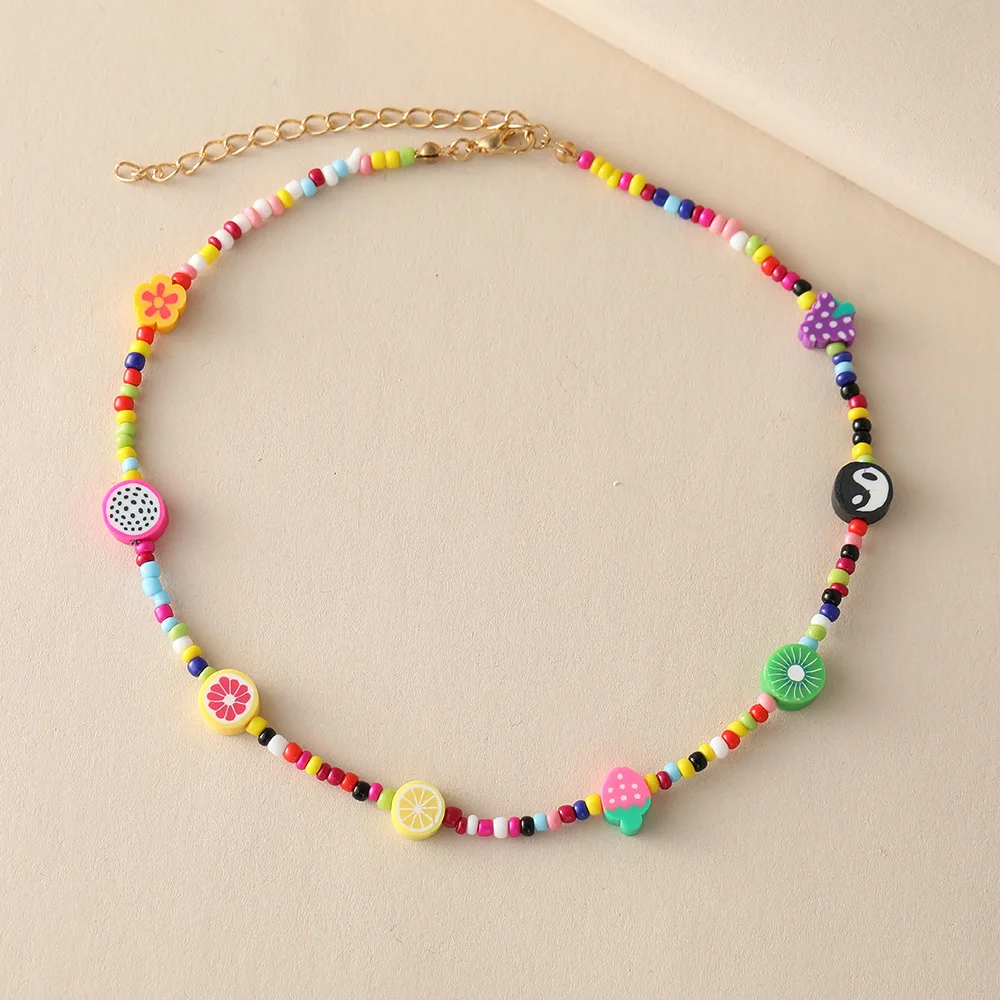 

Bohemia Choker Outer Banks Rice Bead Necklace Colorful Beaded Fashion Fruit Necklace For Women Jewelry Gift Accessories