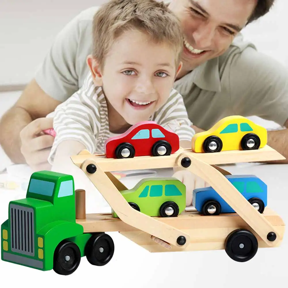 

Kids Double-Deck Car Carrier Truck,Cars Wooden Toy SetModel Car Toys