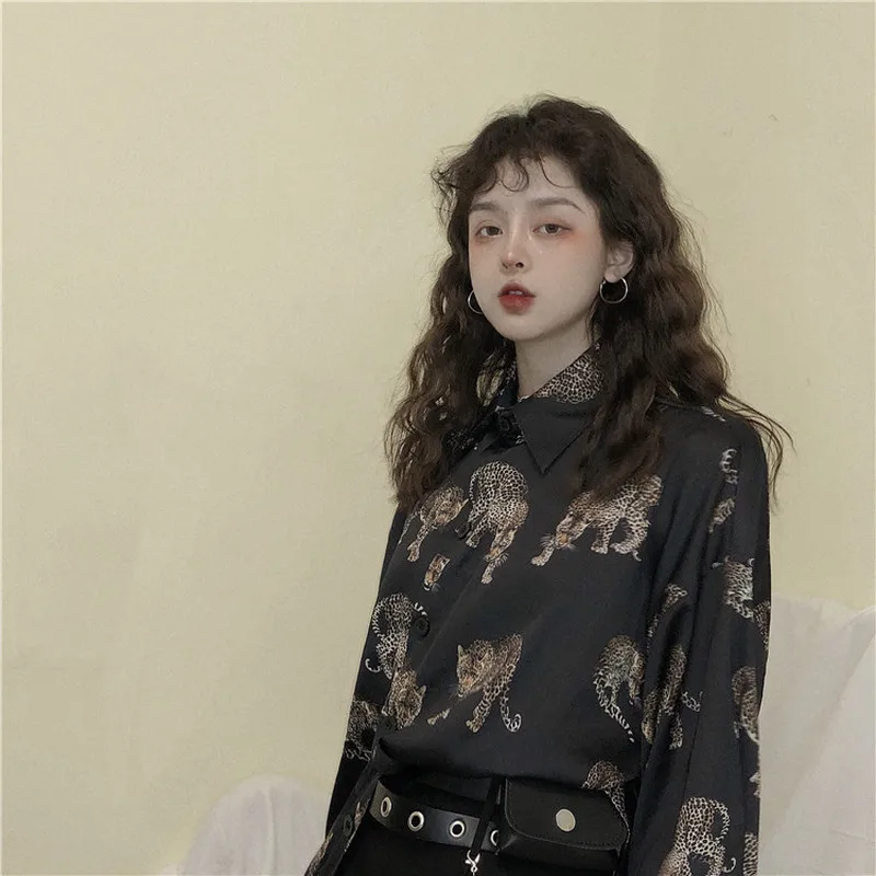 Woherb, винтажная леопардовая блузка, Женская Harajuku рубашка с животным принтом,, летняя женская Свободная блуза, уличная одежда, Camisas Mujer 21976