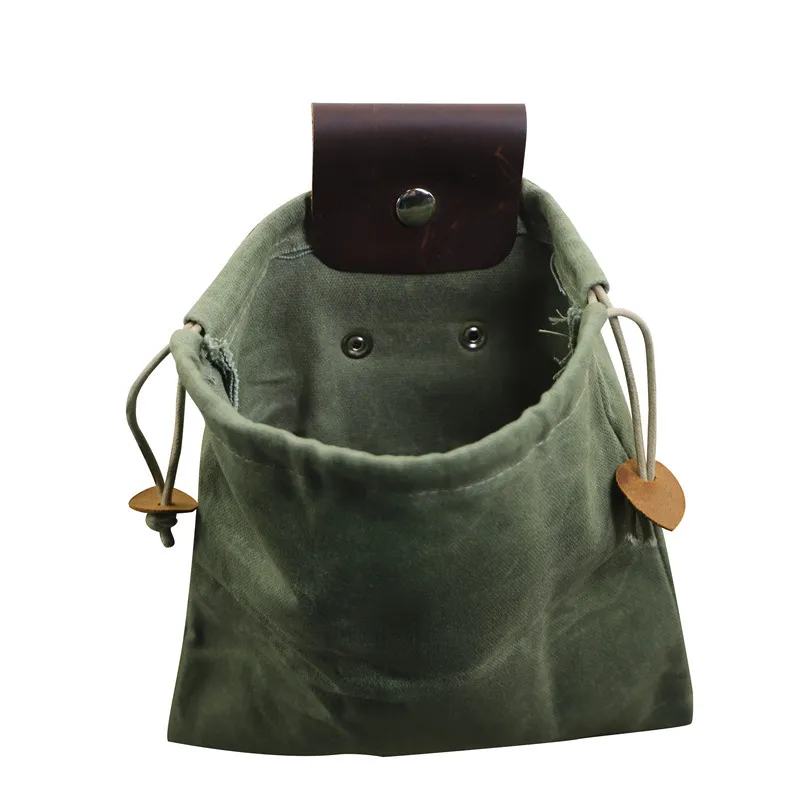 PU Leather and Canvas Bushcraft Bag, Canvas Foraging Pouch for Hiking, Treasures & Seashells, Easy Looping Around Belts