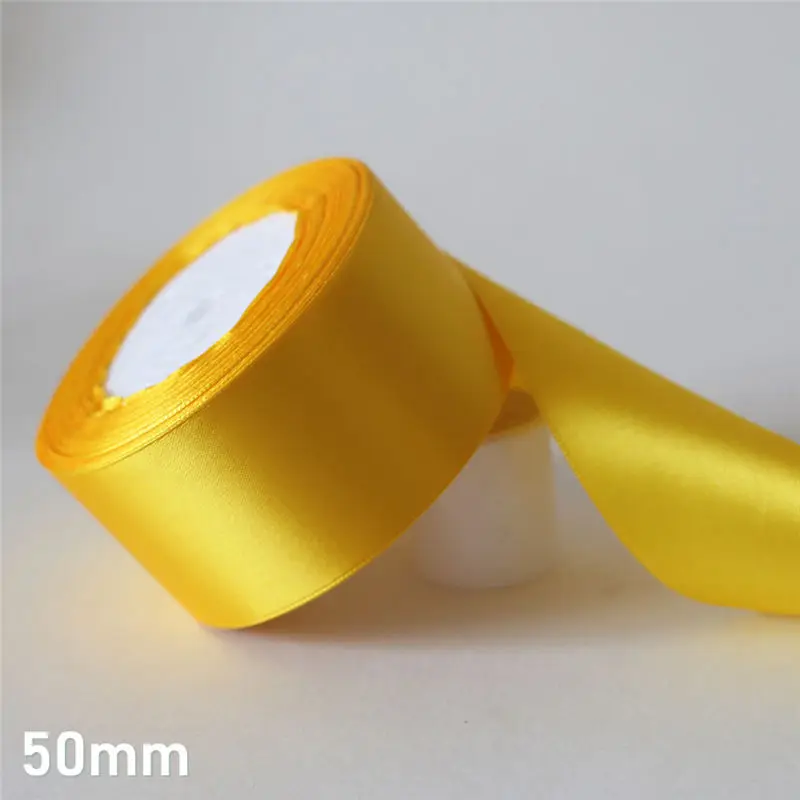 50mm 25 ярдов/6 мм-50 мм Золотой желтый Шелковый Атласный ленточный материал для поделок для выпускного вечера вечерние украшения Свадебная подарочная коробка упаковка аксессуары D7 - Цвет: 50mm