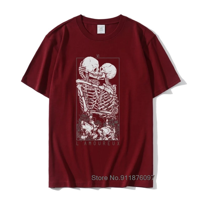 

The Lovers Sweet Kiss Skull Tshirts Hug Me Pure Cotton Couple Skeleton Skull T Shirt Men Easter Day Death Punk Style T Shirts